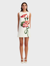 Yvonne Appliqué Floral Mini Dress - Vine Print in Snow