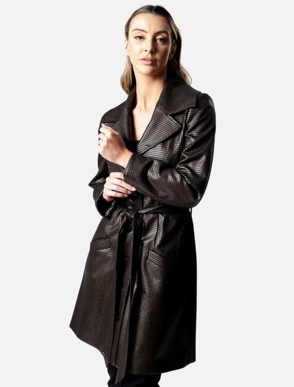 HOUNDOG Tie Up Short Trench Coat - Bronze/Black