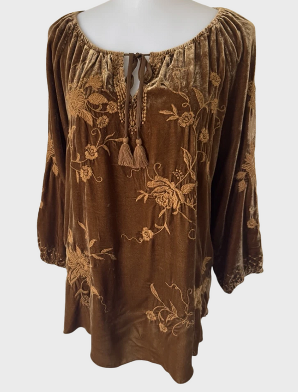 Millie Velvet Peasant Blouse - Bronze
