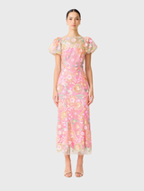 Nathalie Puff Sleeve Gown - Pink Floral