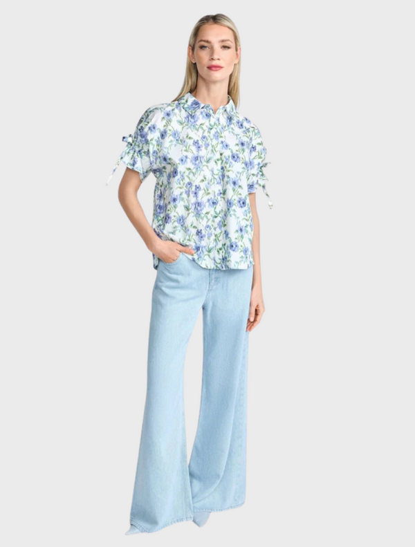 White Blouse With Floral Pattern - Palace Blue