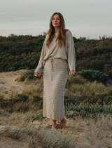 Waves Merino Cotton Pleat Skirt - Wheat