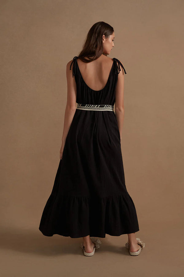 Cotton Gauze Farrah Maxi Dress - Black