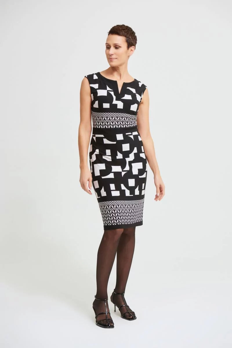 Geo Sheath Dress  -Black/Vanilla