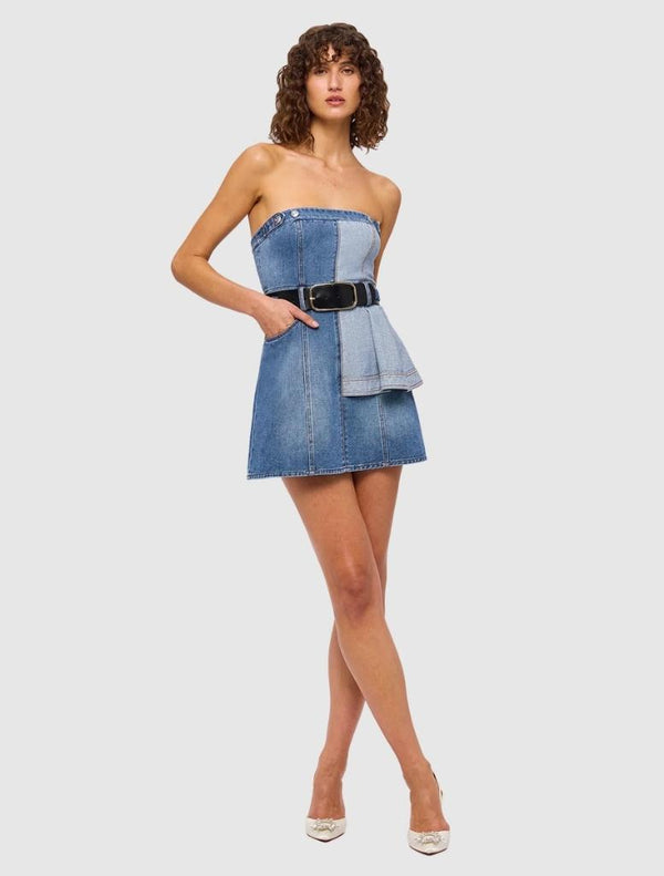 Belle Denim Bustier Mini Dress - Mixed Wash
