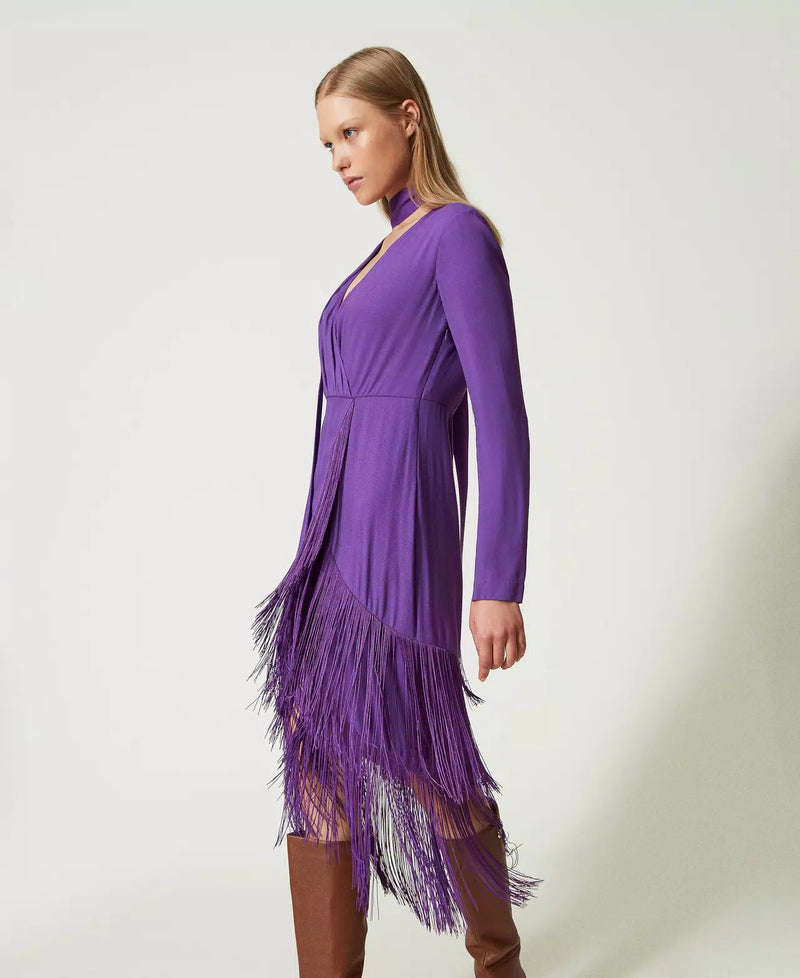 Long crêpe dress with fringes - Dark Lavender