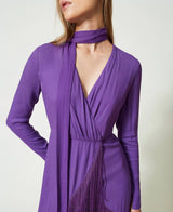 Long crêpe dress with fringes - Dark Lavender