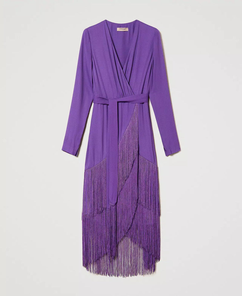 Long crêpe dress with fringes - Dark Lavender