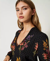 Floral crêpe and polka dot blouse -  Jolie Fleurs Print / Black