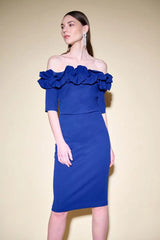 Scuba Crepe Off Shoulder Dress Style 234716 - Royal Sapphire