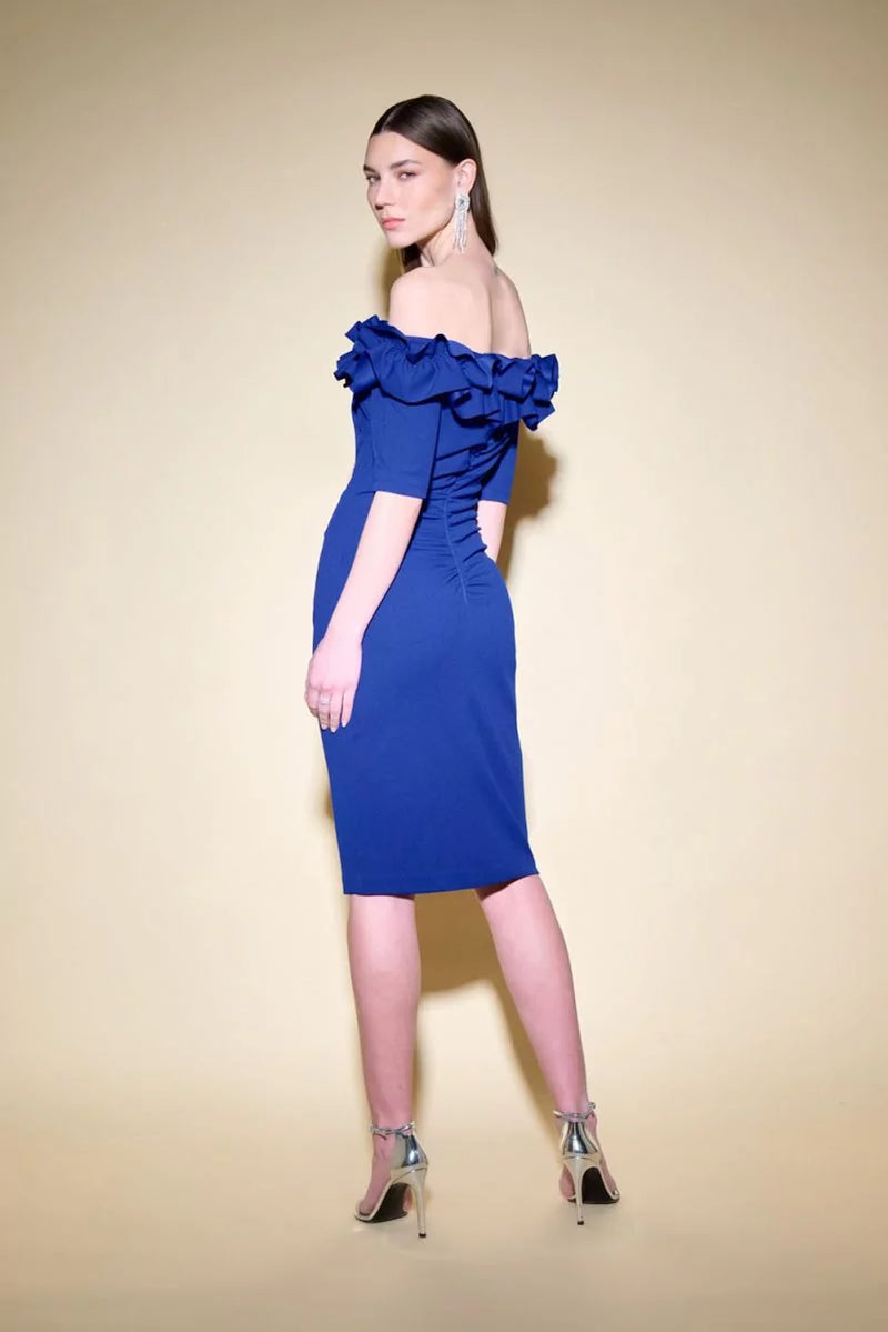 Scuba Crepe Off Shoulder Dress Style 234716 - Royal Sapphire