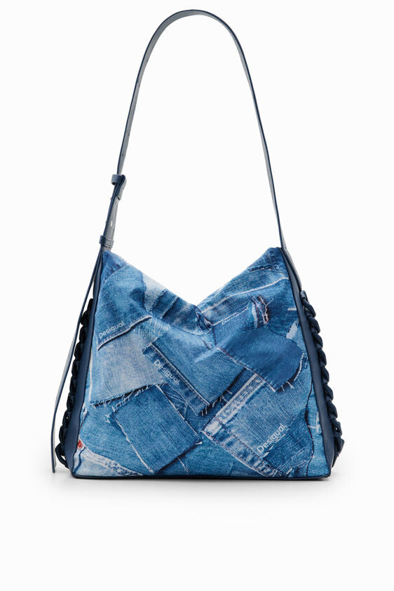 Nylon Shoulder Bag - Denim Patch Print