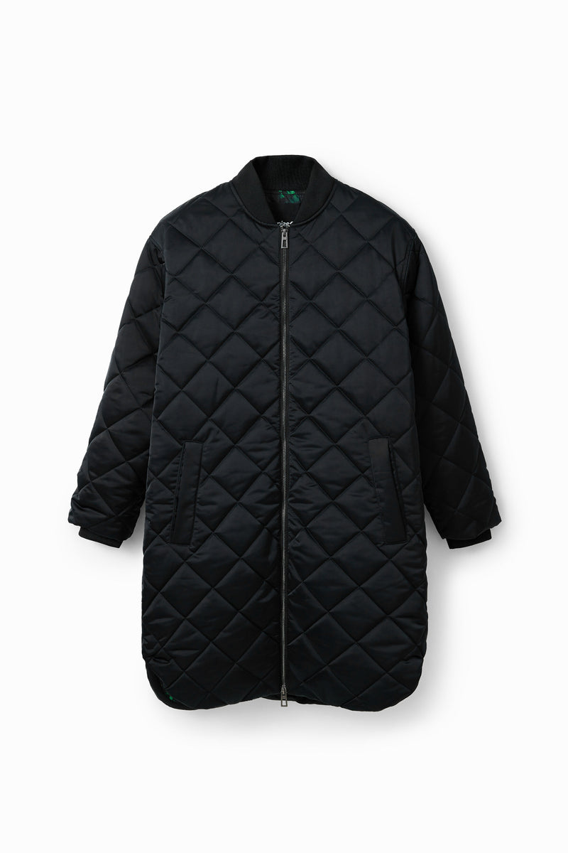 Long Padded Bomber Jacket - Negro