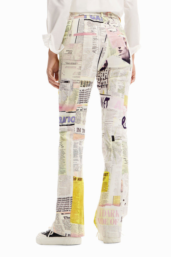 Woman Woven Long Trousers - Newspaper