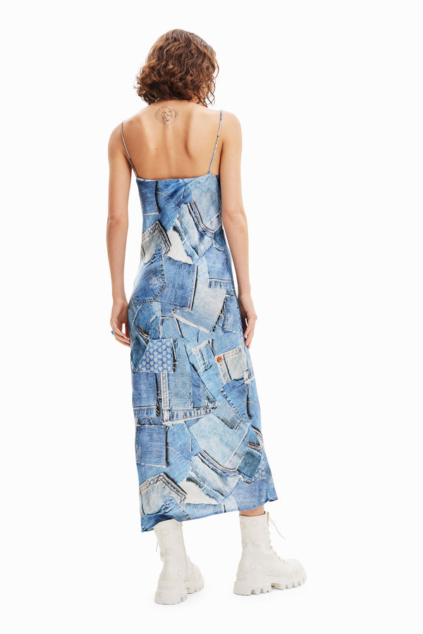 Woven Dress Straps - Patch Denim Print