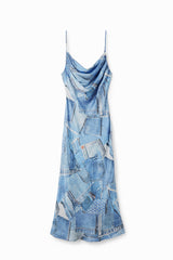 Woven Dress Straps - Patch Denim Print