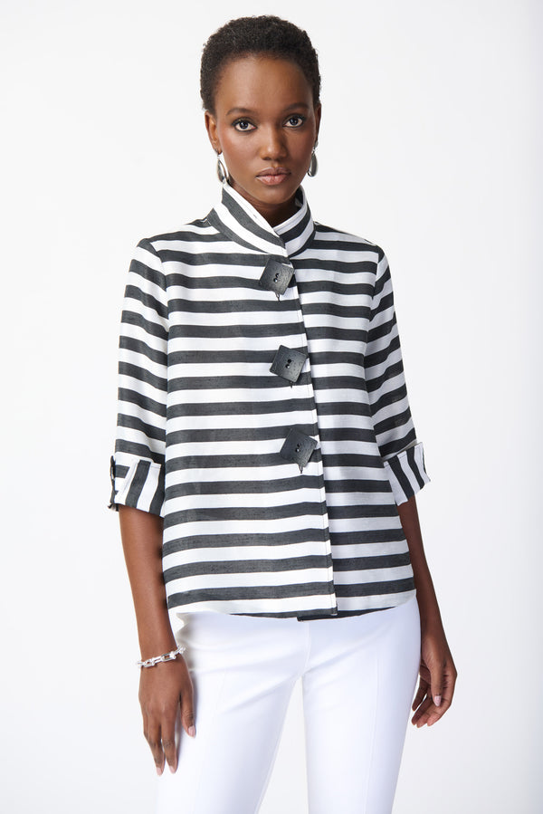 Square Button Striped Jacket - Black/Off White