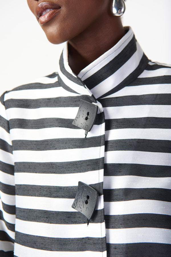 Square Button Striped Jacket - Black/Off White