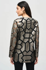 Laser-Cut Leatherette on Mesh Jacket - Gunmetal/Black