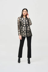 Laser-Cut Leatherette on Mesh Jacket - Gunmetal/Black