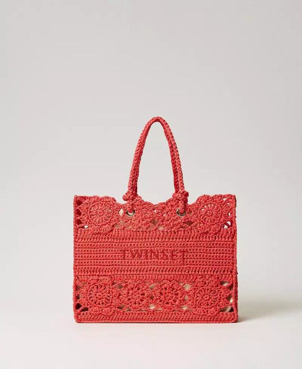 Floral crochet shopper - watermelon