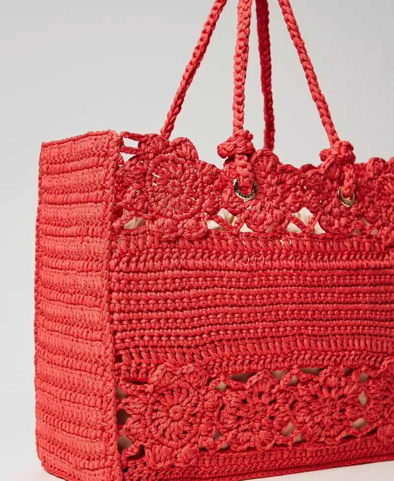 Floral crochet shopper - watermelon