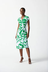 Abstract Print Wrap Dress  - Green/Vanilla