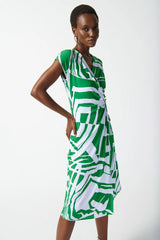 Abstract Print Wrap Dress  - Green/Vanilla