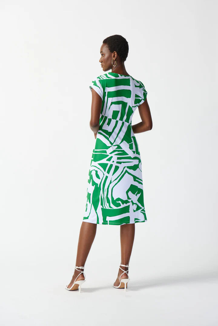 Abstract Print Wrap Dress  - Green/Vanilla