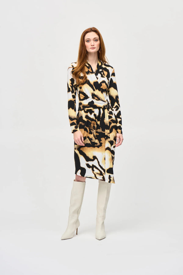 Animal Print Wrap Dress  - off-white / Multi