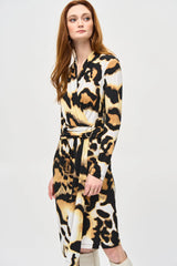 Animal Print Wrap Dress  - off-white / Multi