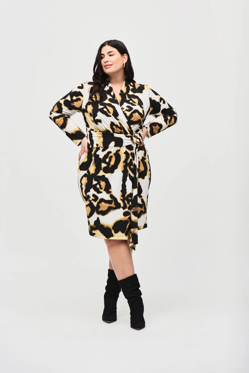 Animal Print Wrap Dress  - off-white / Multi