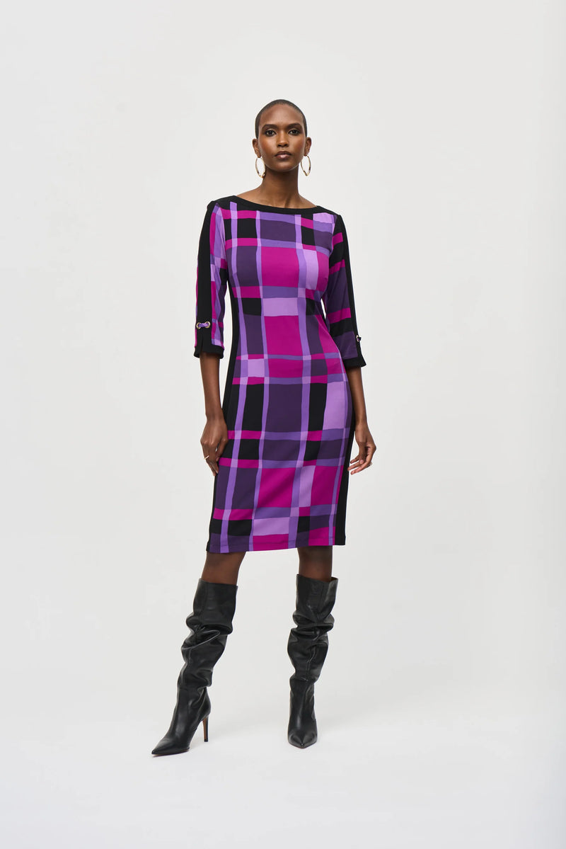 Plaid Print Sheath Dress - Purple/Black