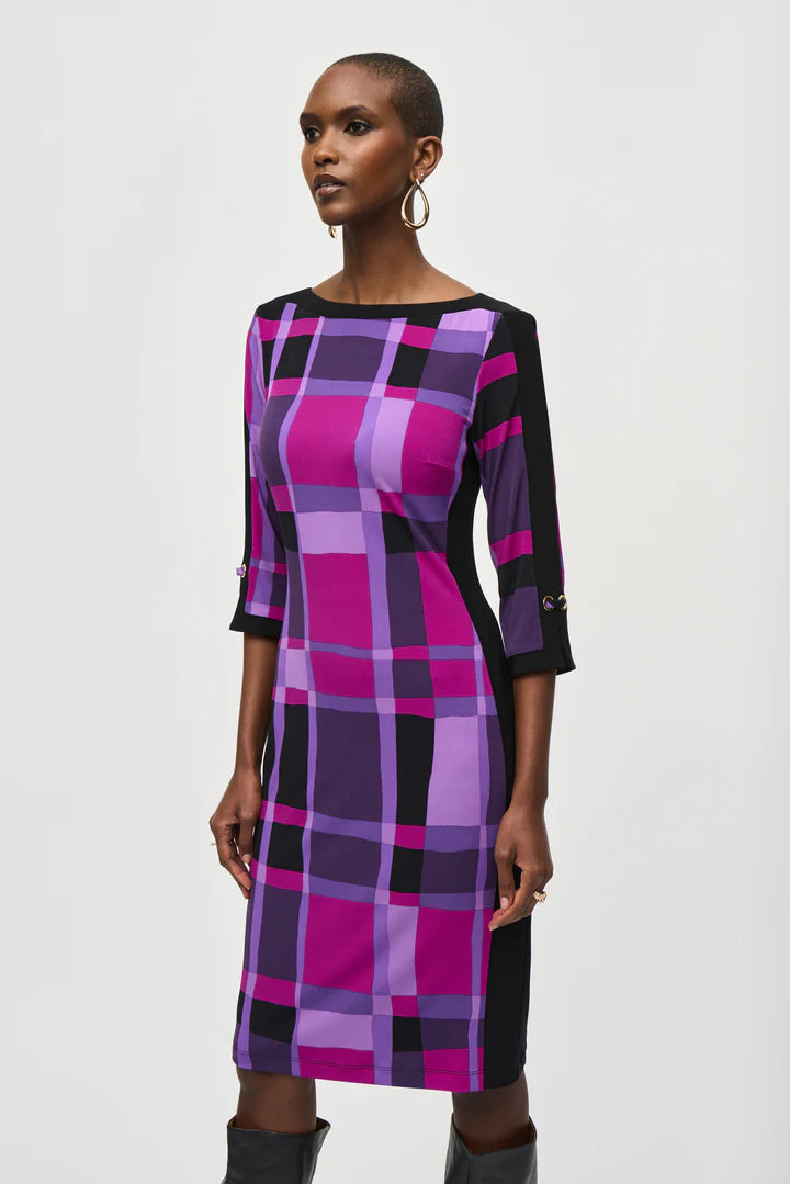 Plaid Print Sheath Dress - Purple/Black