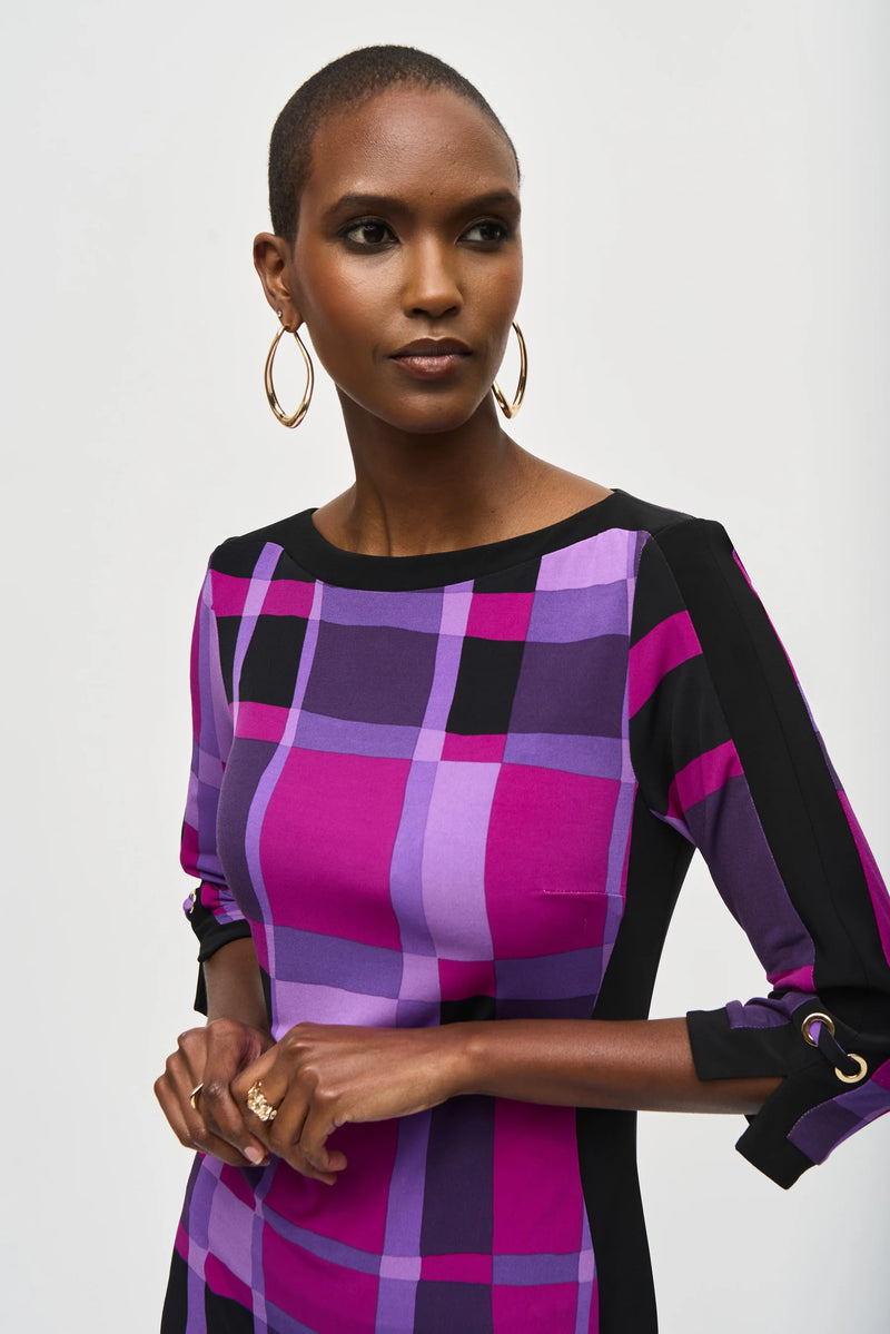 Plaid Print Sheath Dress - Purple/Black