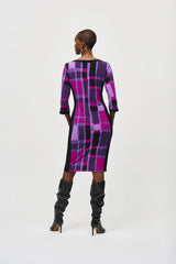 Plaid Print Sheath Dress - Purple/Black