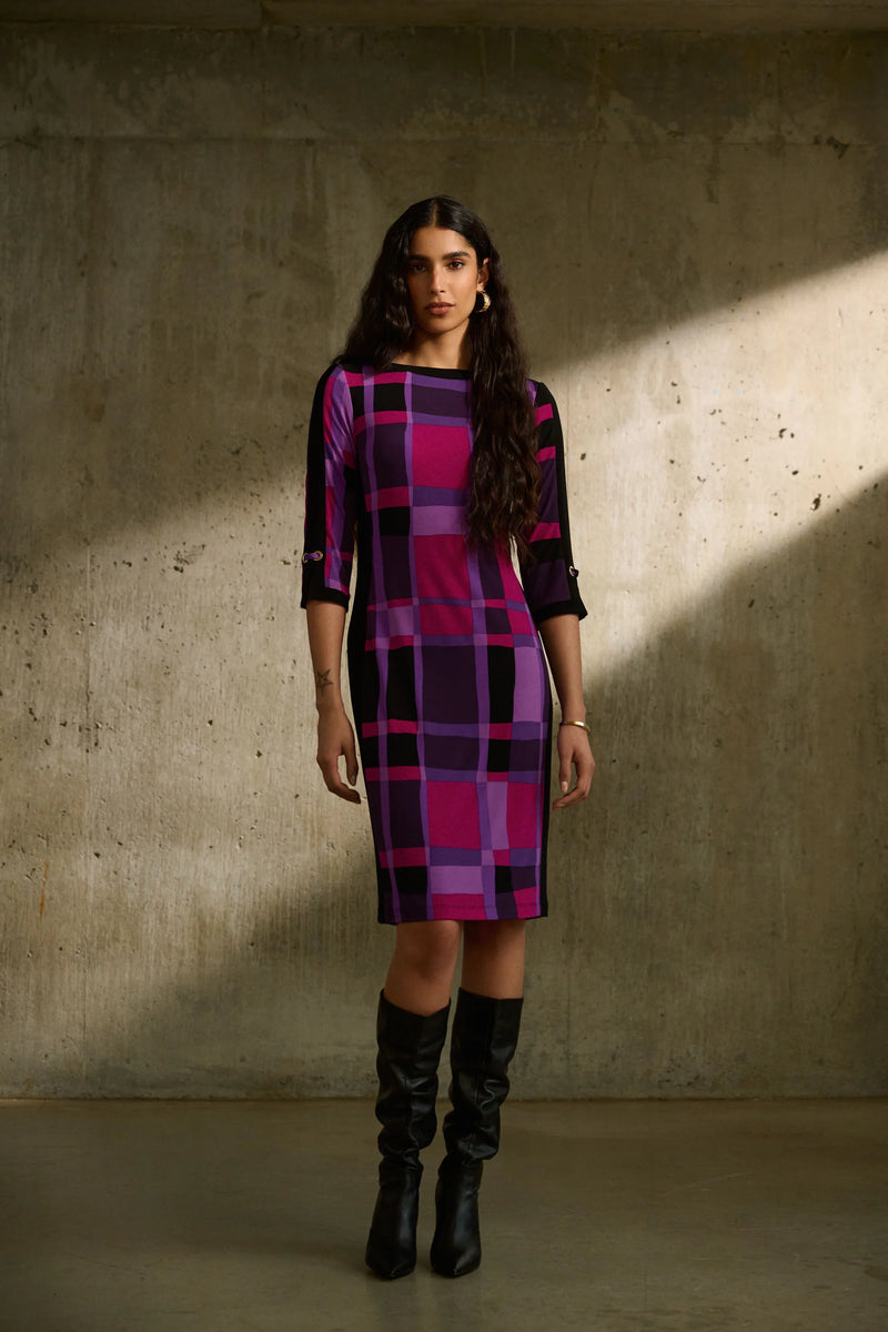 Plaid Print Sheath Dress - Purple/Black