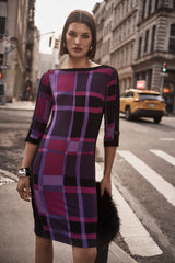 Plaid Print Sheath Dress - Purple/Black