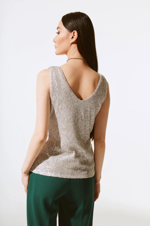 Sequined Sleeveless Fitted Top -  Champagne