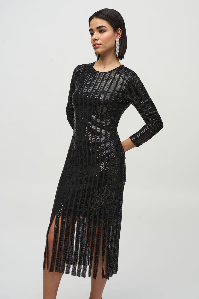 Sequined Midi Dress -Black