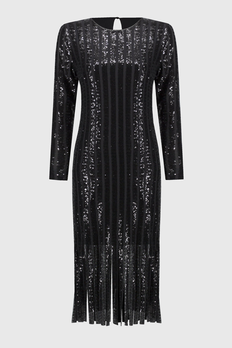 Sequined Midi Dress -Black