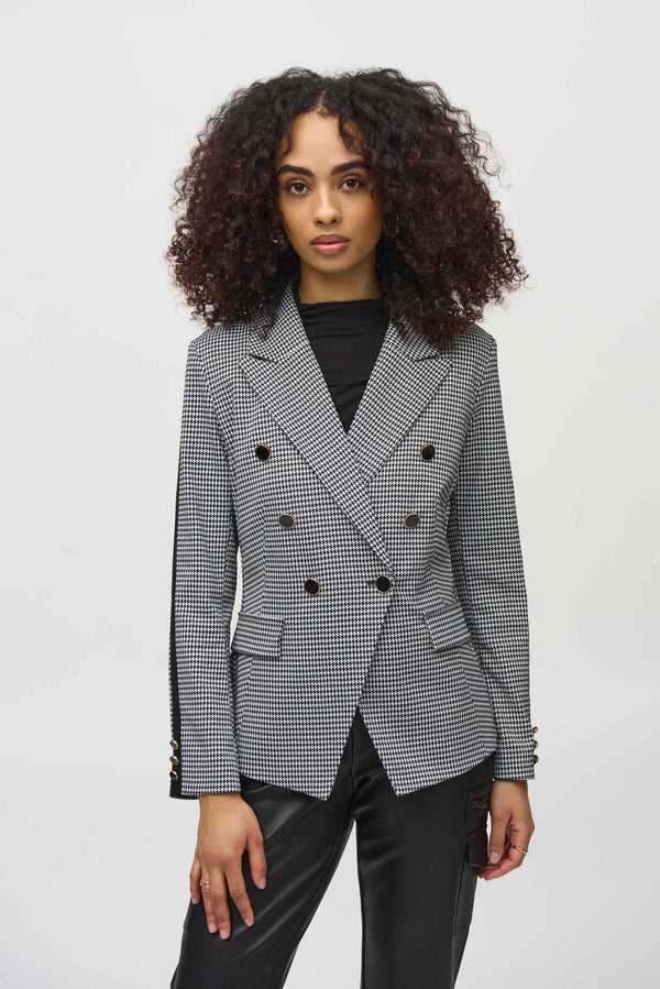 Houndstooth Jacquard Knit Fitted Blazer - Black/Vanilla