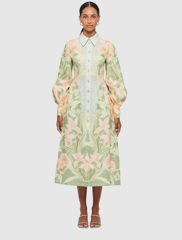 Cecilia Linen Midi Dress - Orient Print