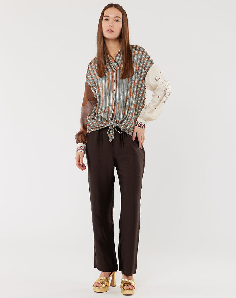 Sofia Tie Front  Blouse - Chocolate