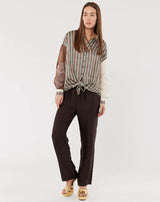 Sofia Tie Front  Blouse - Chocolate