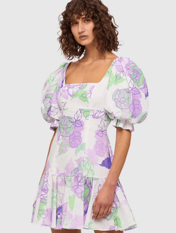 Hailey Square Neck Mini Dress - Begonia Print