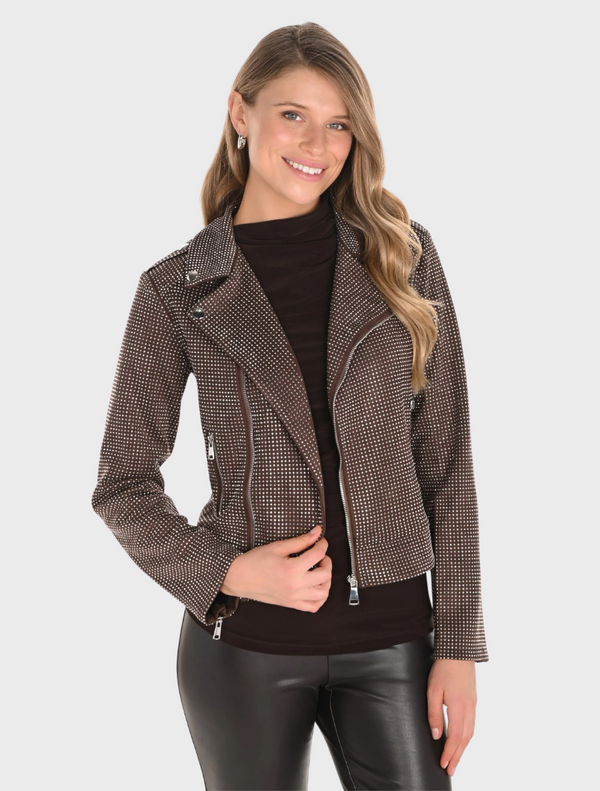 Diamante Zip Jacket - Mocha
