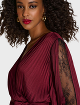 Pleated Satin Fit & Flare Dress - Wine