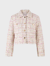 Short Bouclé Blazer with Gold-Colored Buttons - Pearl White