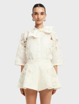 Brooklyn Applique Bow Puff Sleeve Top - Snow